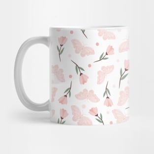 Aesthetic flowers and butterflies spring season, pattern design Mug